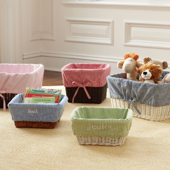 6 Pottery Barn Kids Gingham Sabrina Basket Liners, blue - Picture 3 of 5